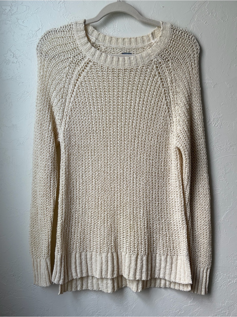 Aerie Cream Open Knit Sweater Textured Lightweight Pullover M